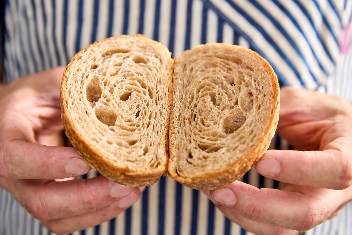 Halved loaf of bread